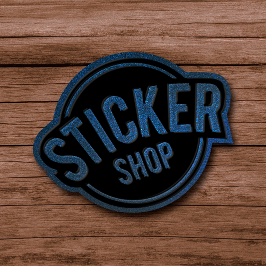 Stickers de papel · Azul metálico con barniz sectorizado