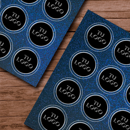 Stickers de papel · Azul metálico con barniz sectorizado