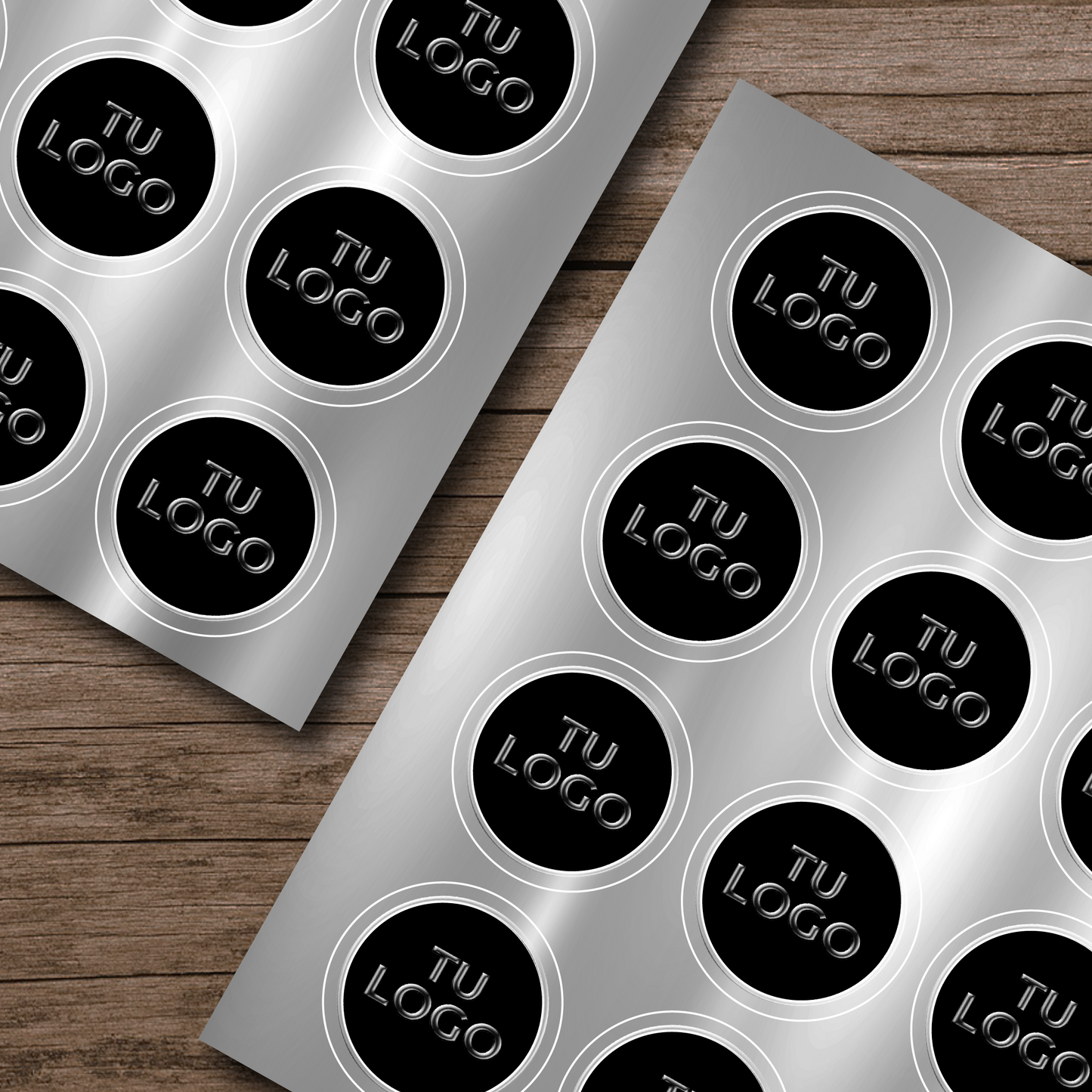 Stickers de papel · Plateado adhesivo con barniz sectorizado