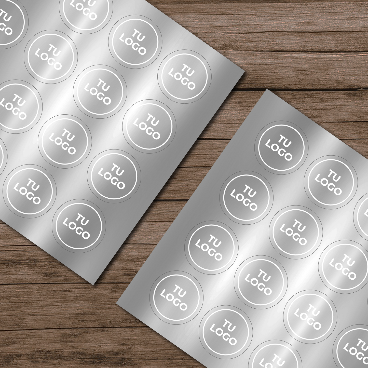 Stickers de papel · Plateado adhesivo tinta blanca