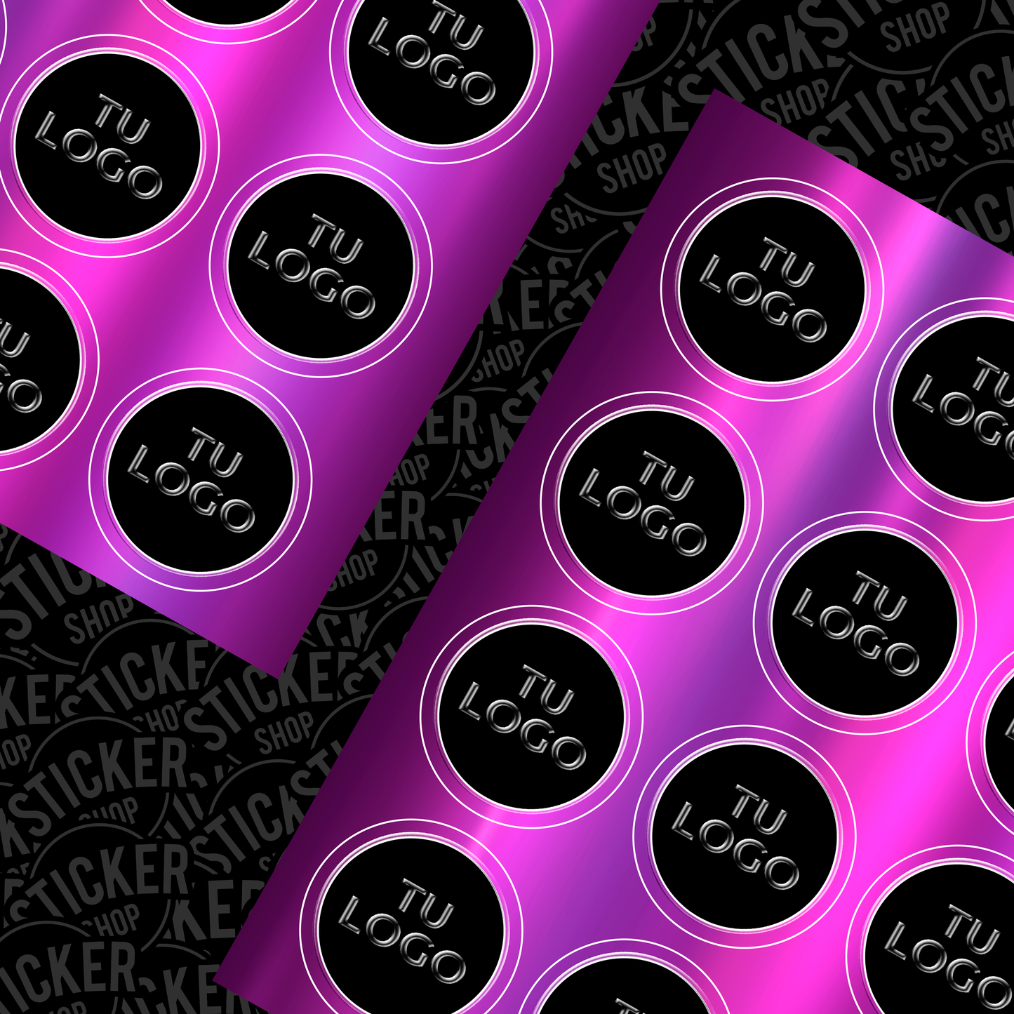 Stickers Morados Metalizados con Barniz Sectorizado