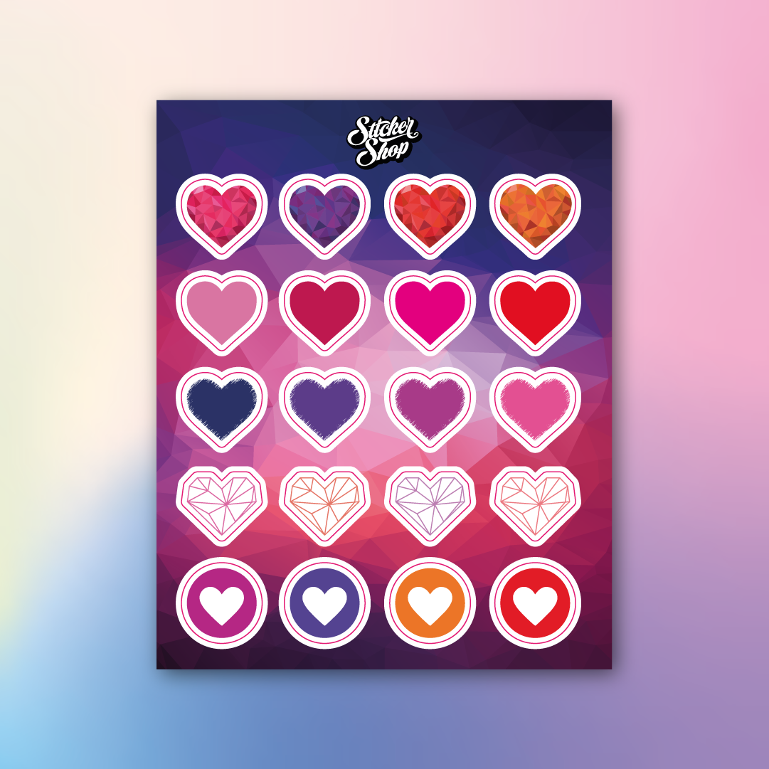 Lámina de Stickers de Corazones
