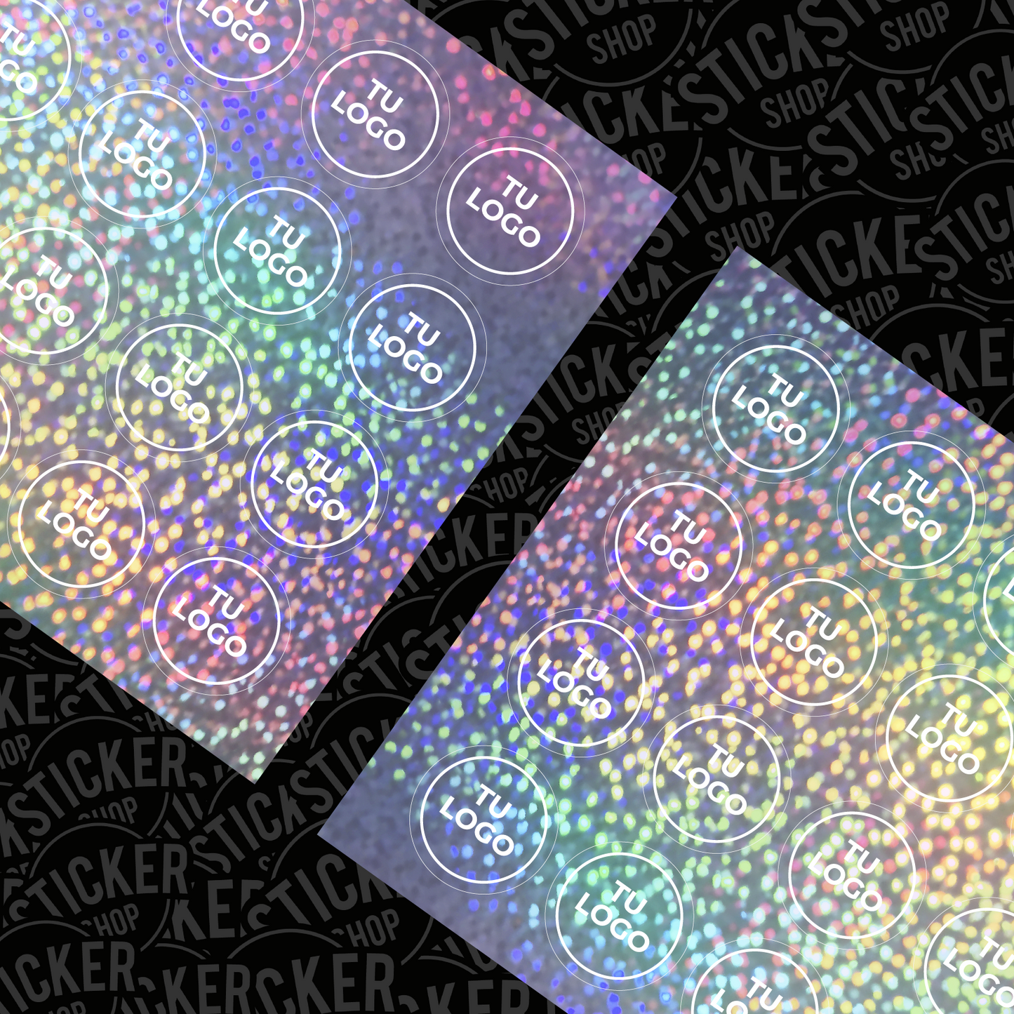 Stickers Holográficos Glitter con Tinta Blanca