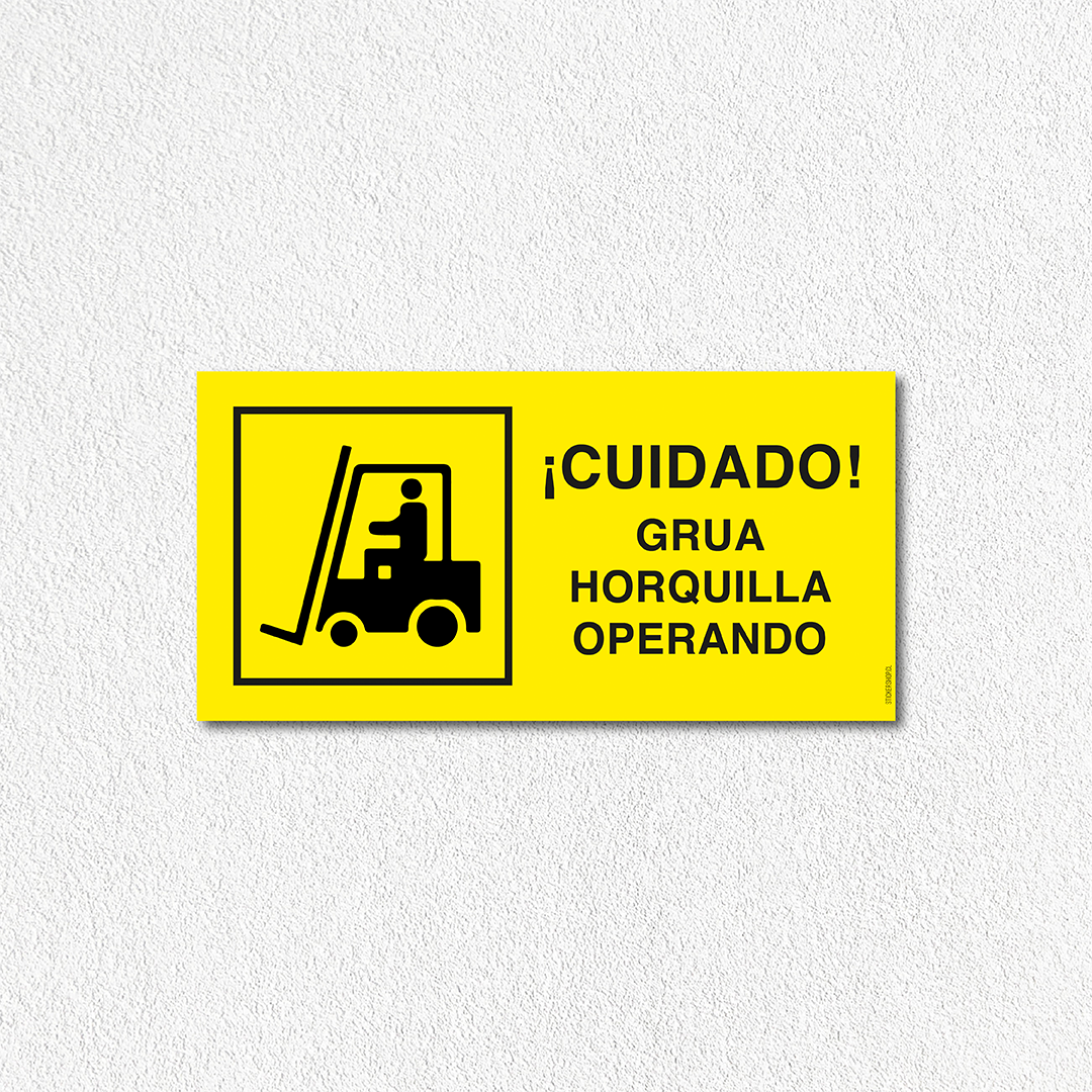 Precaución - Grua horquilla operando
