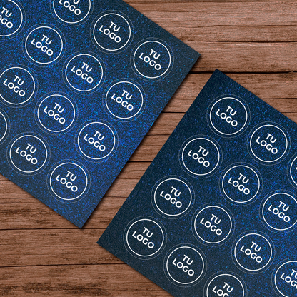Stickers de papel · Azul metálico con tinta blanca