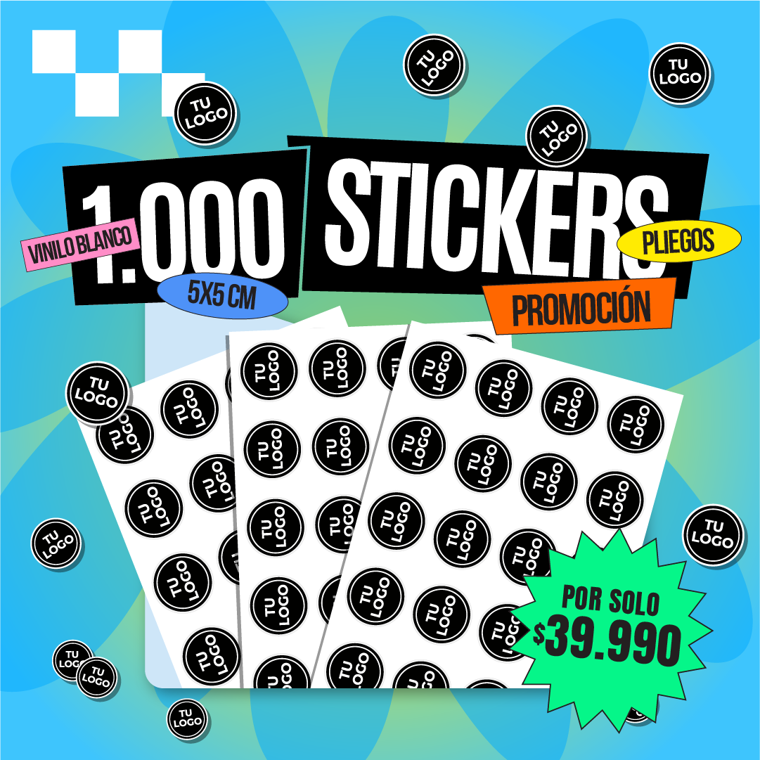 1.000 stickers de 5x5 cm
