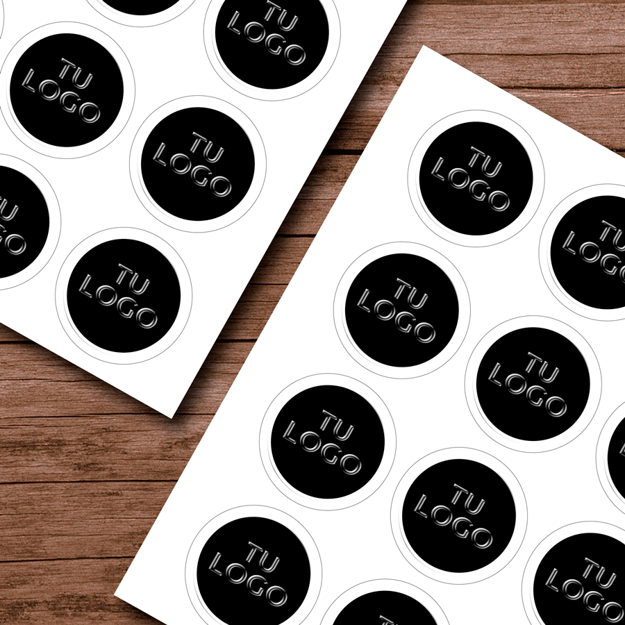 Stickers de papel · Blanco semibrillo con barniz sectorizado