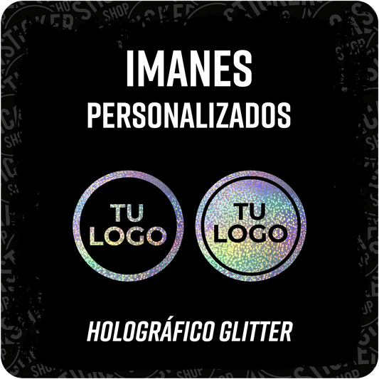 Imanes personalizados impresos sobre vinilo holográfico Glitter